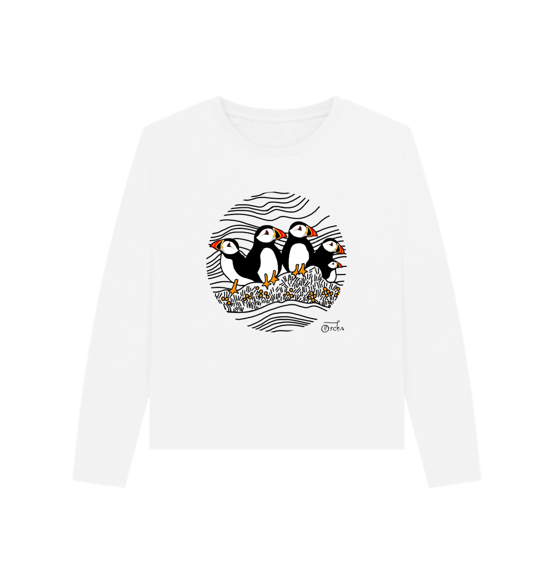 White Puffins Circus Women's Heavyweight Long Sleeve T-Shirt