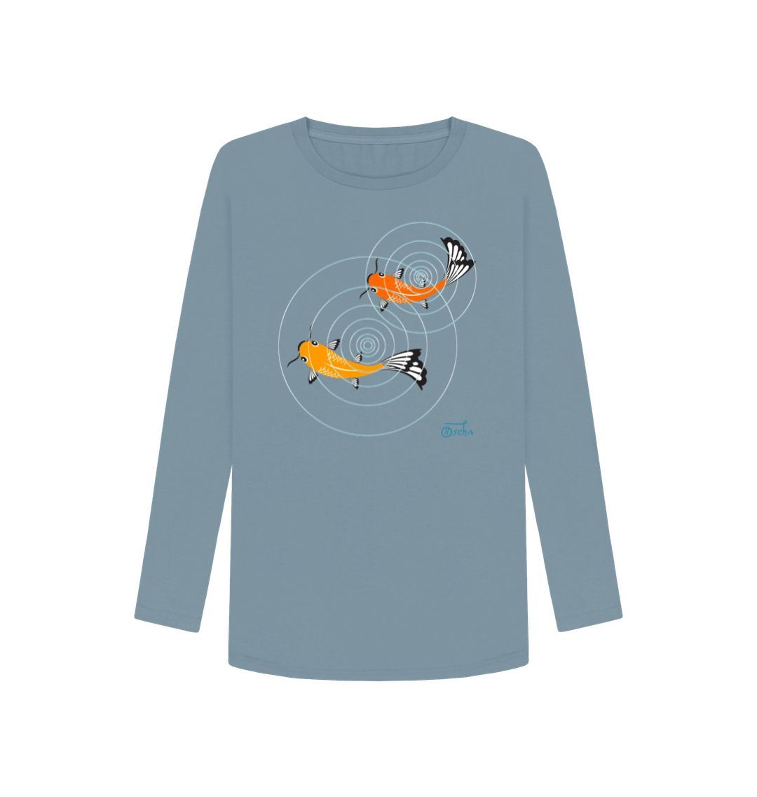 Stone Blue Koi Women's Long Sleeved T-Shirt