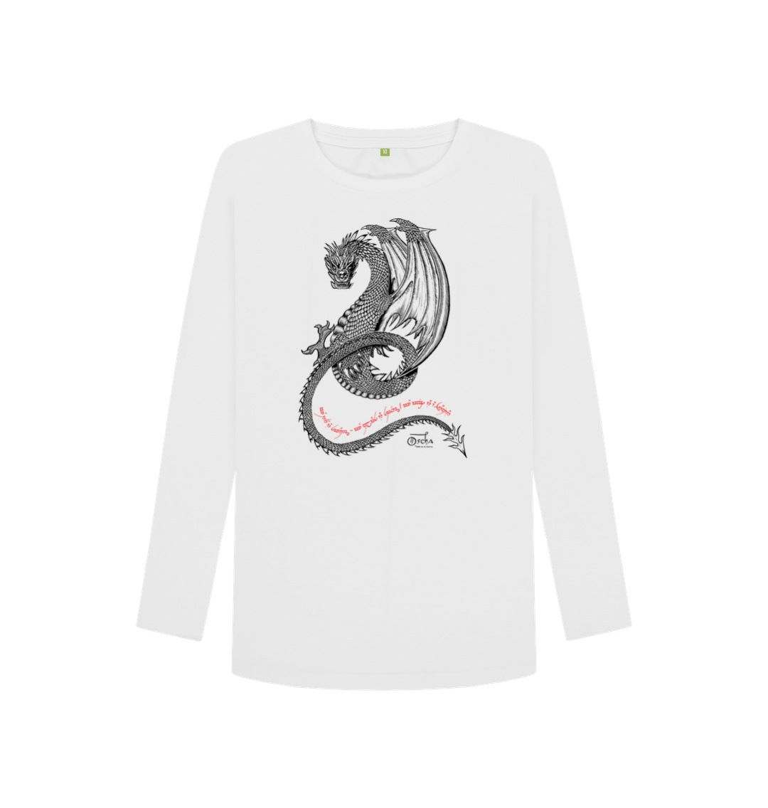 White Printed Long Sleeve T Shirt Front
