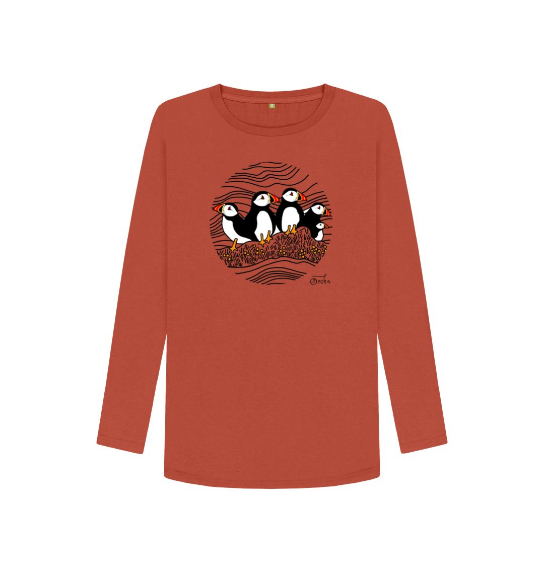 Rust Puffins Circus Women's Long Sleeved T-Shirt