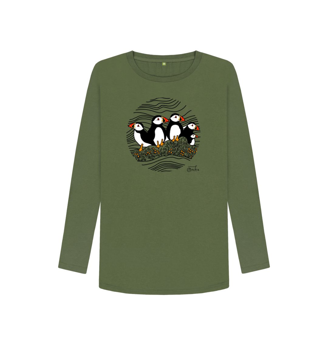 Khaki Puffins Circus Women's Long Sleeved T-Shirt