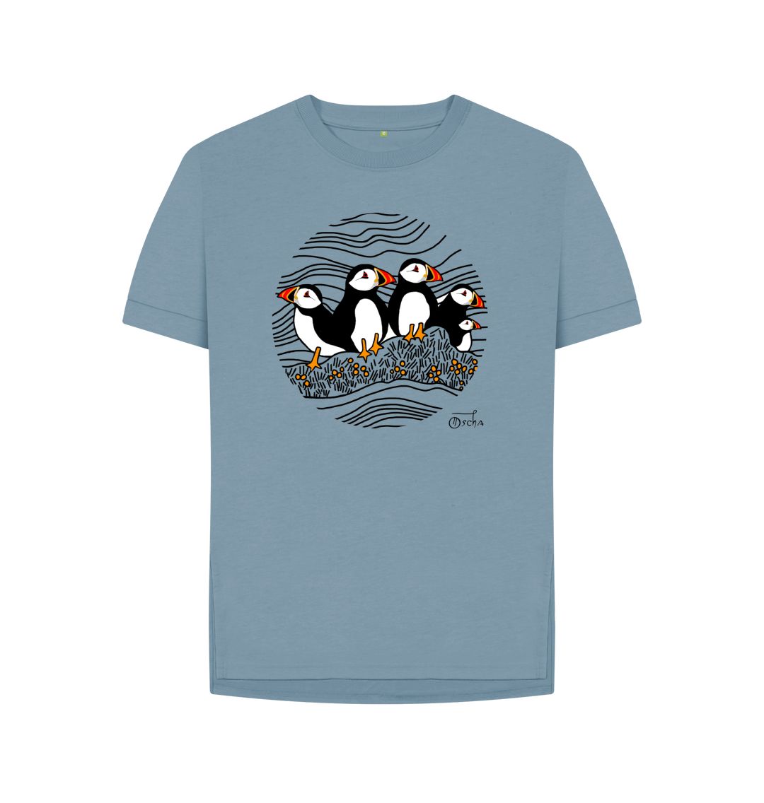 Stone Blue Puffins Circus  Relaxed Fit  T-shirt