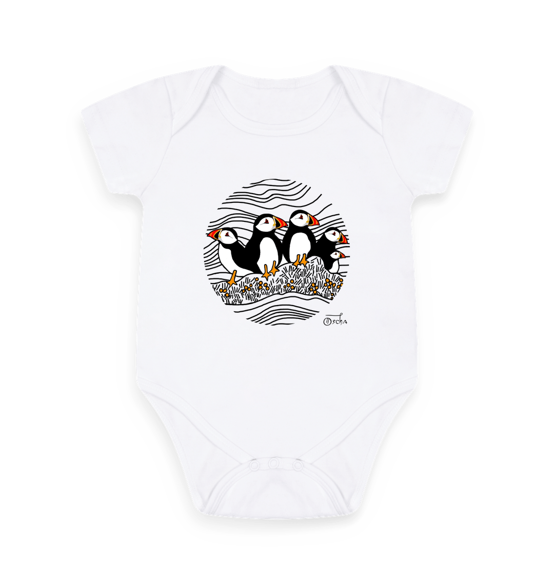 White Printed baby grow Front