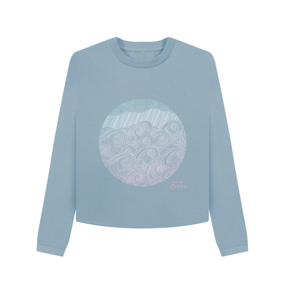 Stone Blue Printed Boxy Jumpers Front