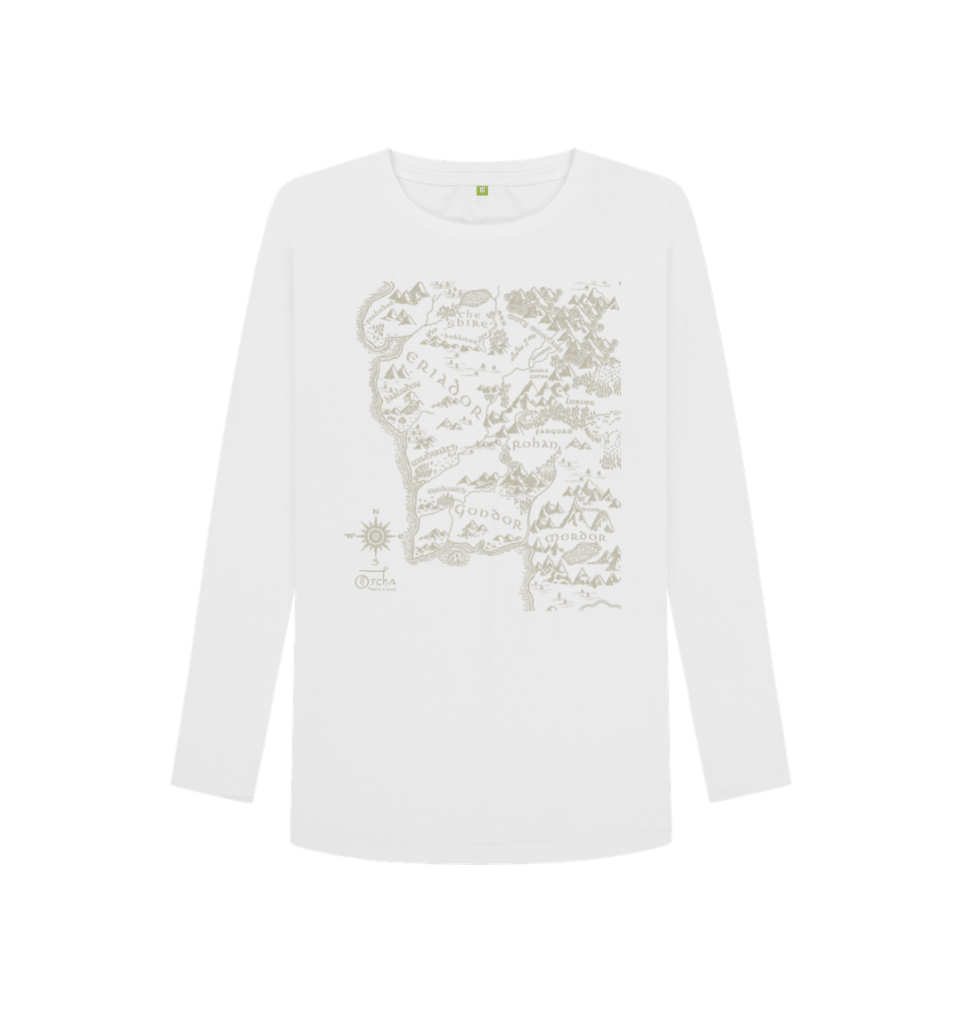 White Printed Long Sleeve T Shirt Front