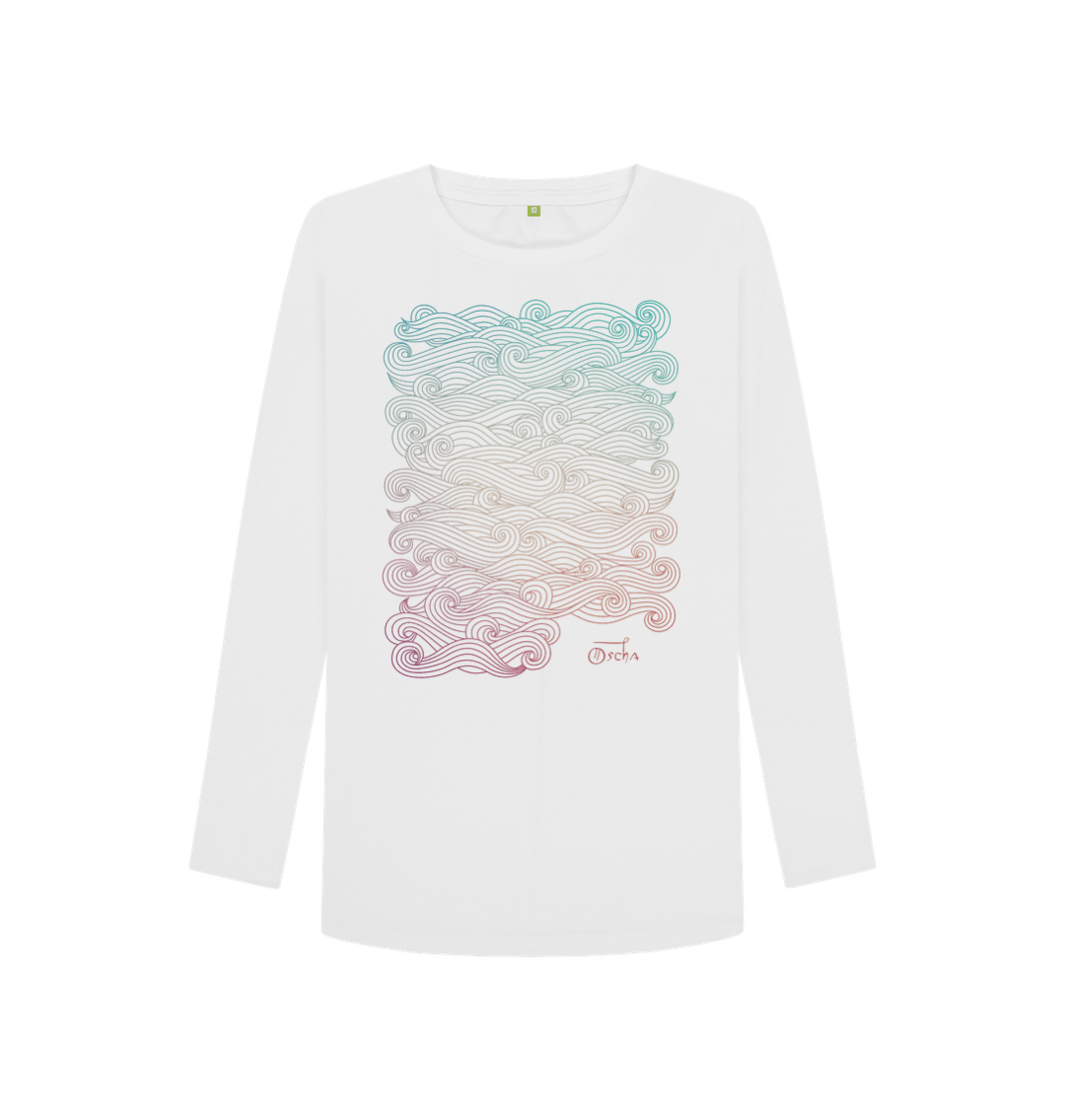 White Printed Long Sleeve T Shirt Front