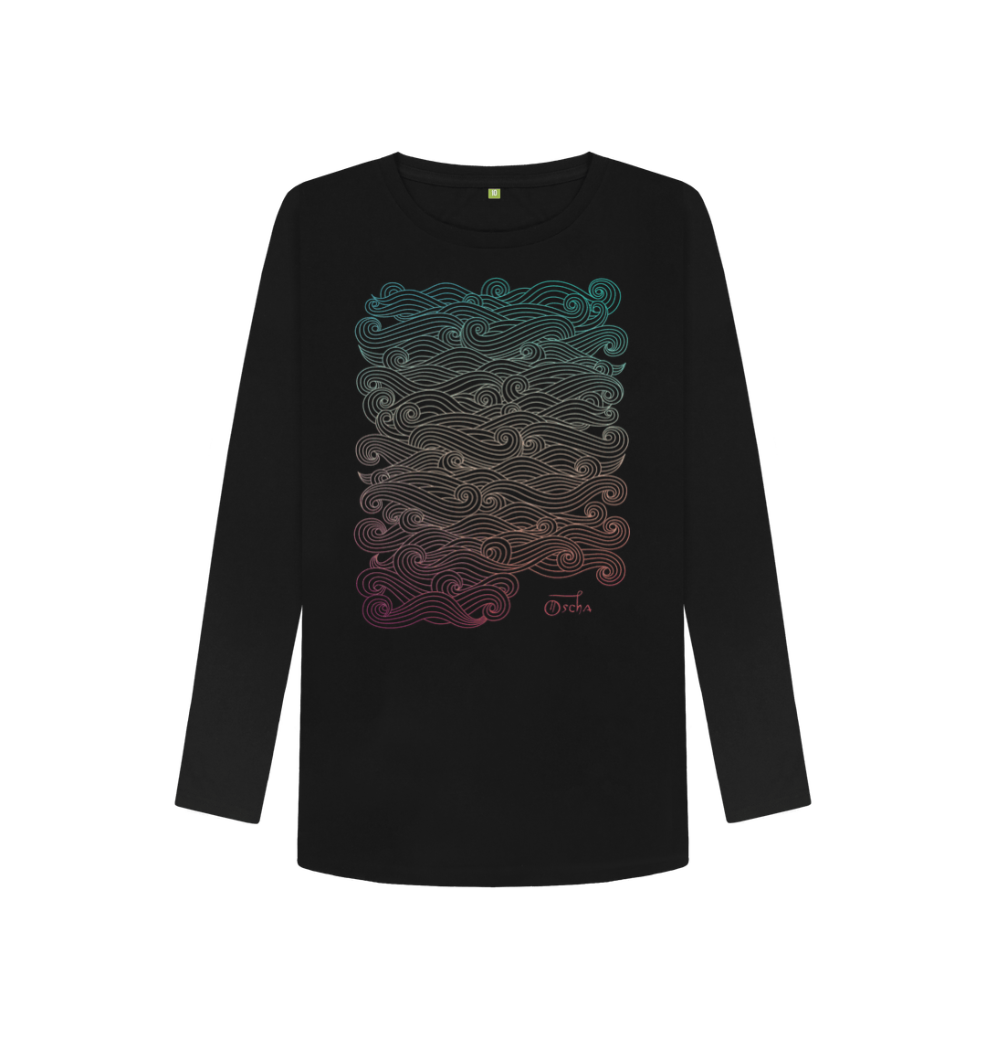 Black Printed Long Sleeve T Shirt Front