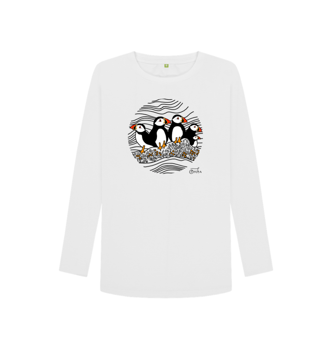 White Printed Long Sleeve T Shirt Front