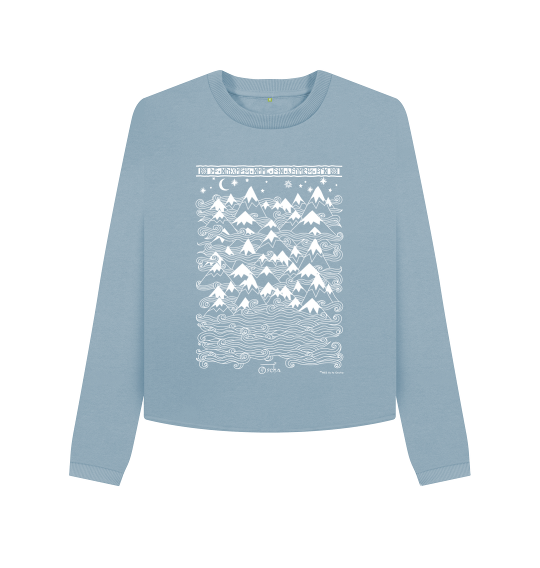 Stone Blue Printed Boxy Jumpers Front