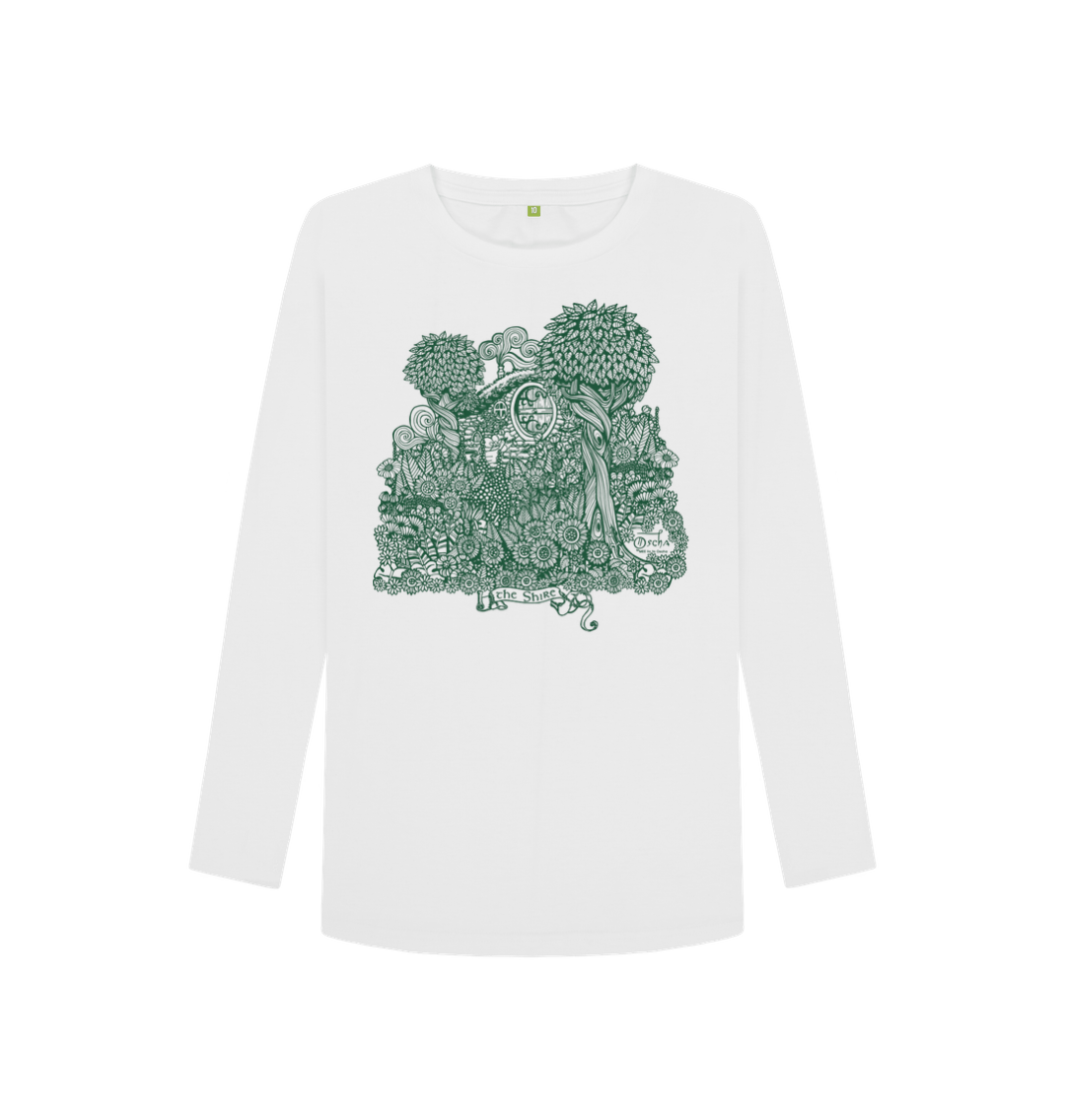 White Printed Long Sleeve T Shirt Front