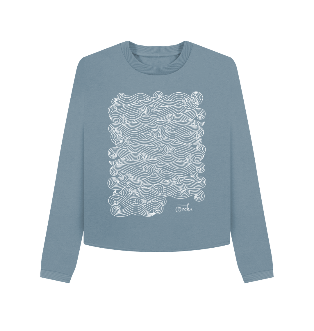 Stone Blue Printed Boxy Jumpers Front