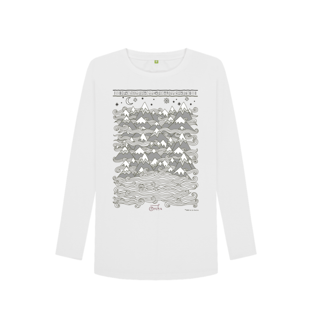 White Printed Long Sleeve T Shirt Front