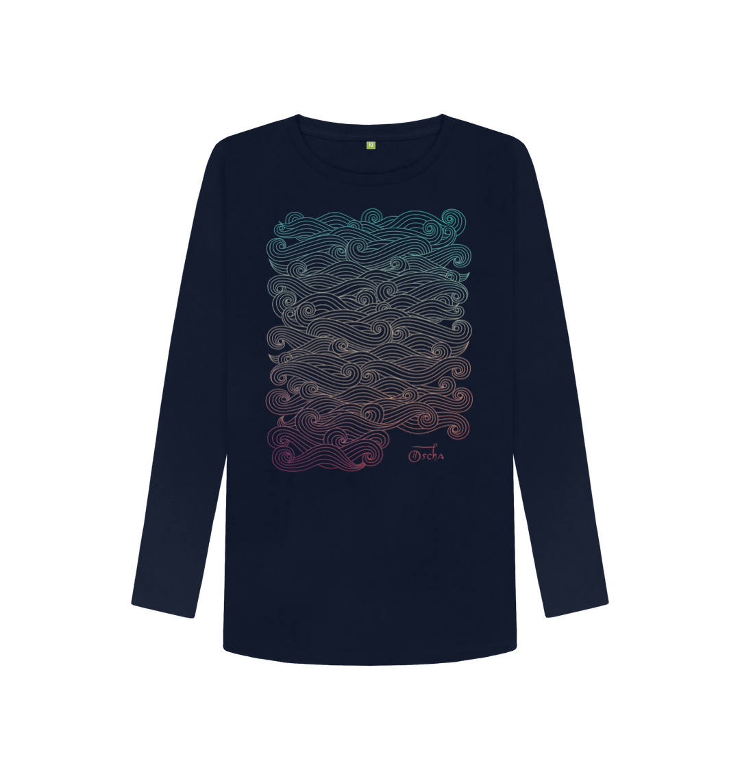 Navy Blue Printed Long Sleeve T Shirt Front