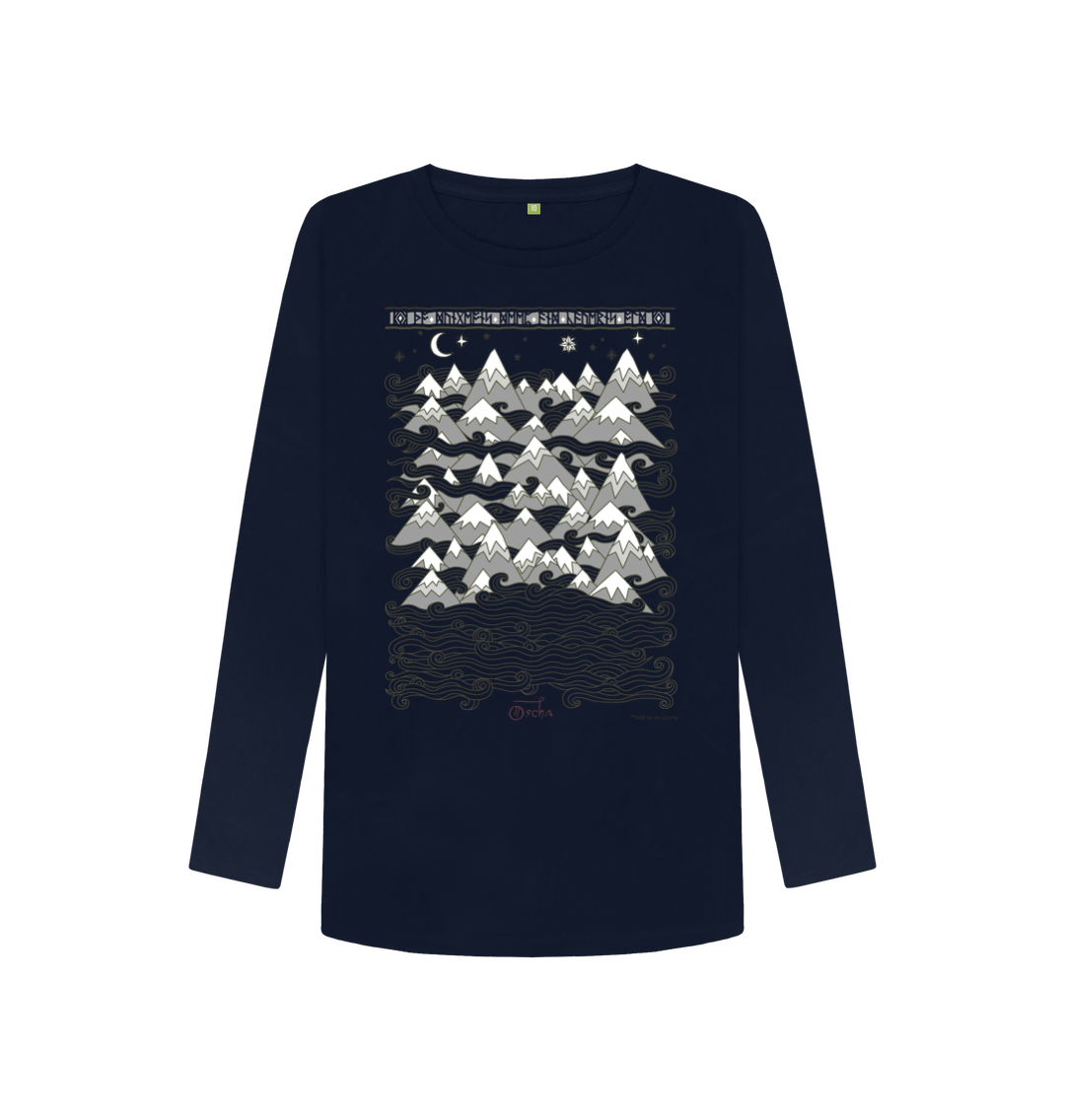 Navy Blue Printed Long Sleeve T Shirt Front